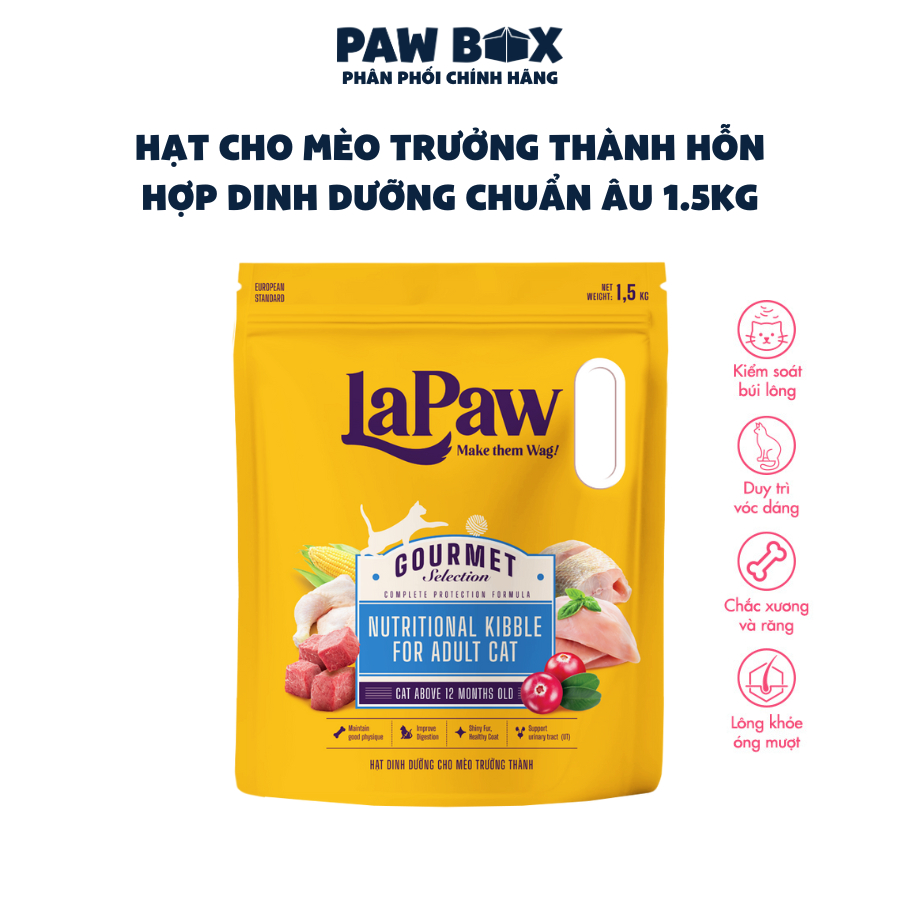[MỚI] Hạt cho mèo trưởng thành laPaw Gourmet hỗn hợp dinh dưỡng túi 1.5Kg