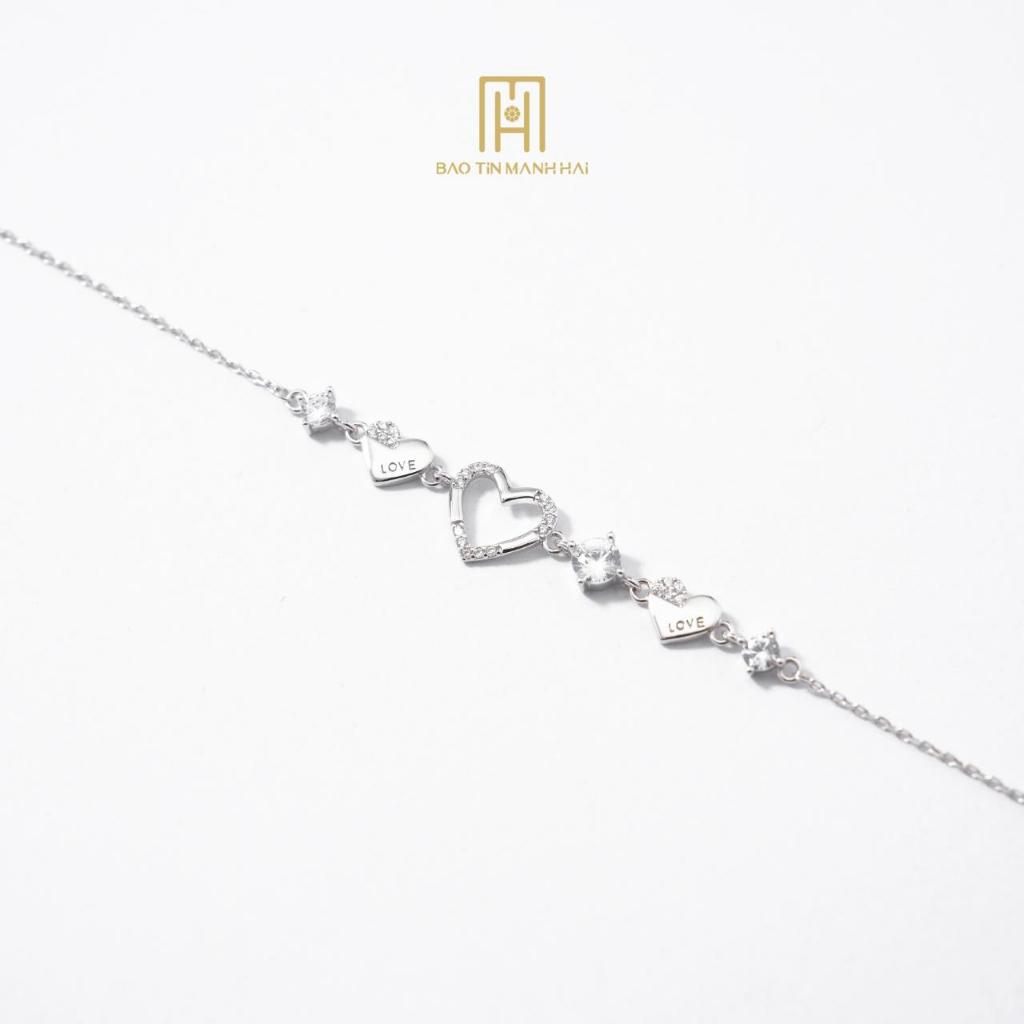 Ảnh Lắc tay bạc 925 Bảo Tín Mạnh Hải họa tiết trái tim khảm đá BCLTB92KDH-308009 2