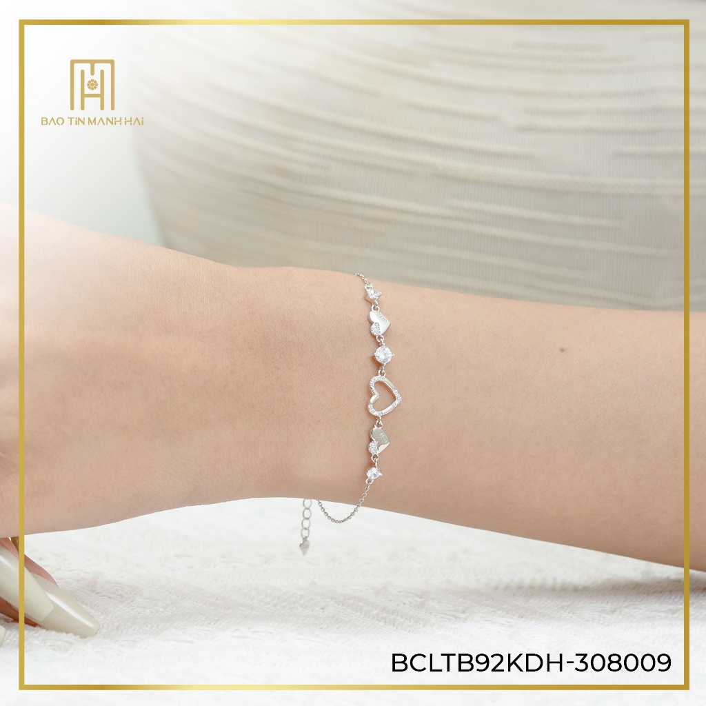 Ảnh Lắc tay bạc 925 Bảo Tín Mạnh Hải họa tiết trái tim khảm đá BCLTB92KDH-308009 1