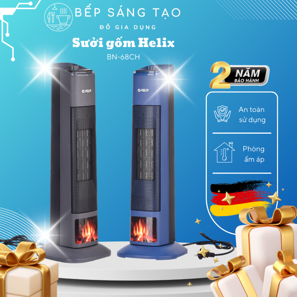 Máy Sưởi Gốm PTC-Ceramic thương hiệu Helix của Đức HL-68CH, Quạt sưởi hiện đại, an toàn, ấm nhanh
