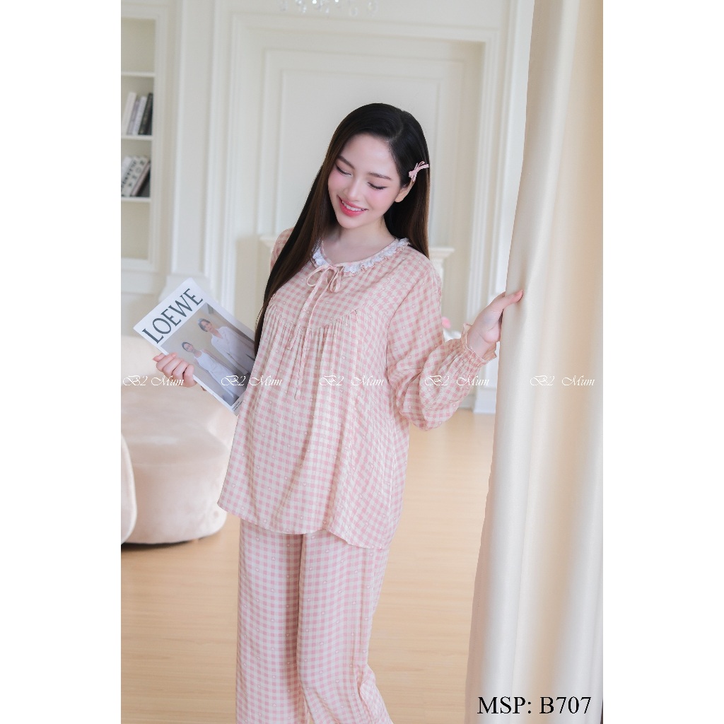 Bộ bầu mặc nhà và sau sinh Đũi cao cấp mềm nhẹ mát Áo có khóa dọc bé ti và quần chun chỉnh bụng - B707 B2MUM