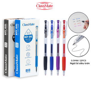 Hộp 12 Bút Bi CLASSMATE Ngòi 0.5mm, Bút Gel Mực Nước Xanh Đen Đỏ Tím Viết Siêu Trơn Có Ngòi Thay CL-GP106