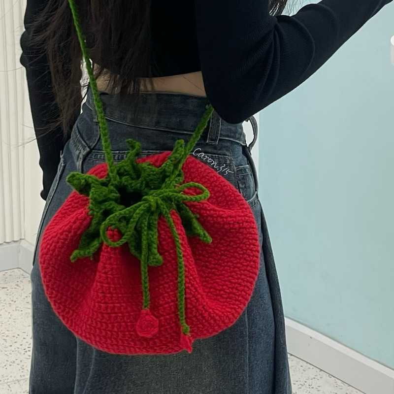 Túi Len rút cà chua - Túi dây rút ( ảnh thật ) | Shopee Việt Nam