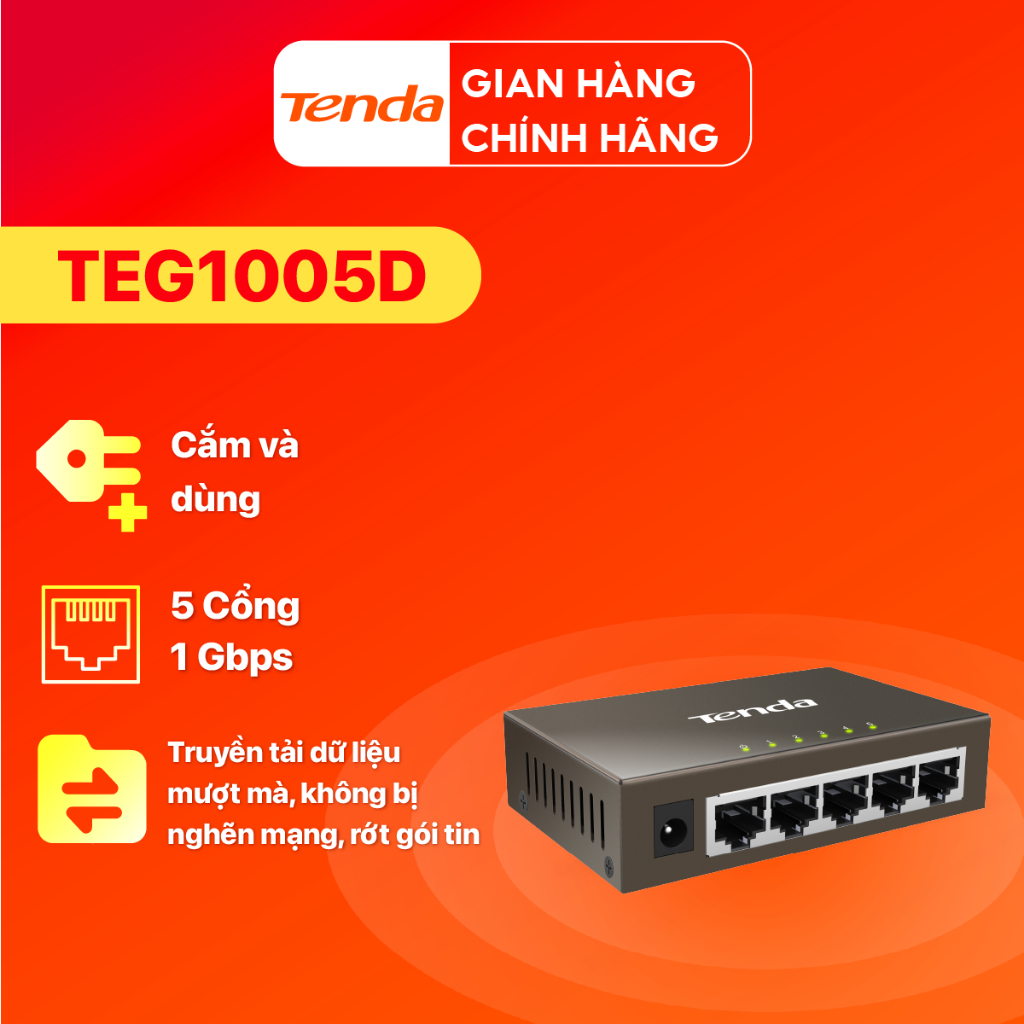 Bộ Chia Mạng Tenda Gigabit TEG1005D/1016M Chống Sét 6KV - Bảo Hành 3 Năm