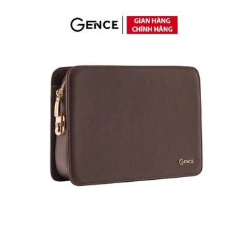 Ví Cầm Tay Clutch Da Nam Hàng Hiệu GENCE CK15 Da Bò Khóa Số Cao Cấp Màu Nâu
