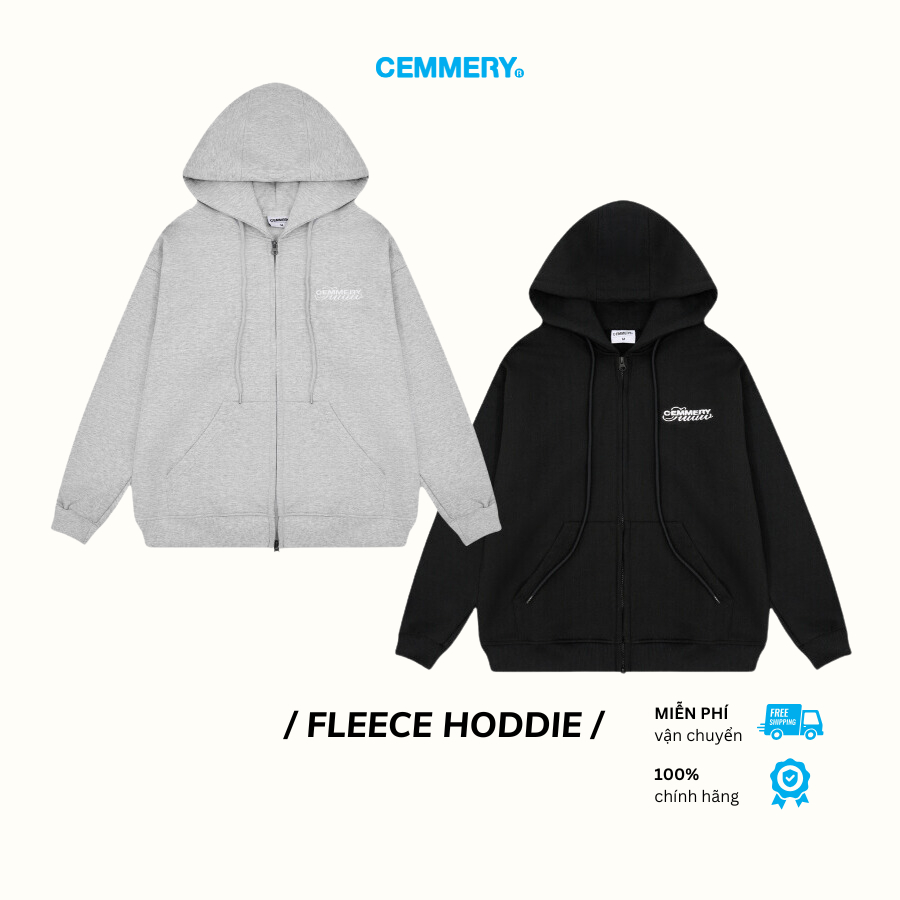 Hoodie CEMMERY Local Brand Chính Hãng Fleece Hoodie Nỉ Chân Cua Khóa Kéo 2 Đầu 2 Màu