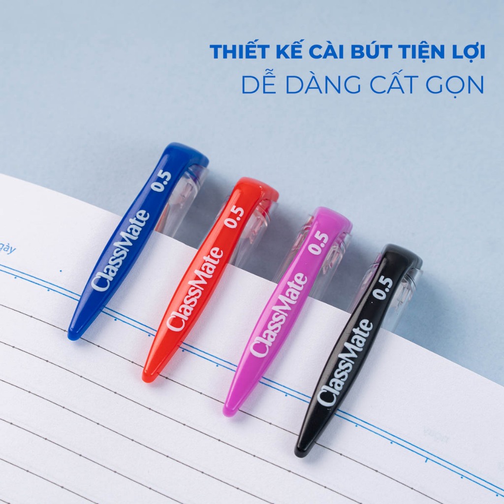 Hộp 12 Chiếc Bút Gel CLASSMATE Ngòi 0.5mm, 4 Màu, Mực đều Nét trơn, Dành Cho Học Sinh CL-GP101