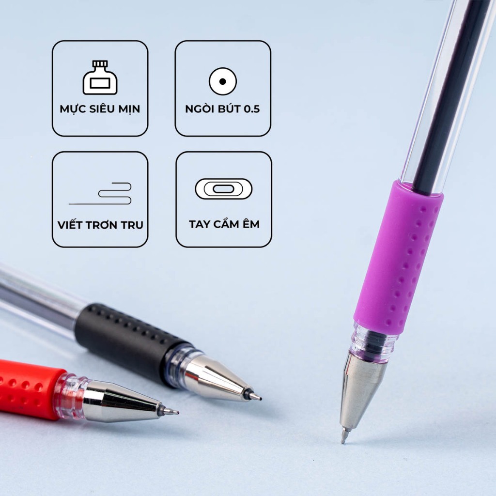 Bút Gel CLASSMATE Ngòi 0.5mm, Có 4 Màu Lựa Chọn Xanh Đen Tím Đỏ, Mực đều Nét trơn, Ngòi Kim, Dành Cho Học Sinh CL-GP101