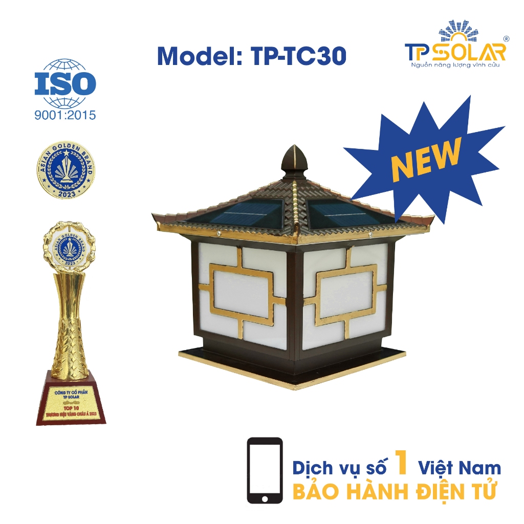 Ảnh Đèn Trụ Cổng Mái Ngói Năng Lượng Mặt Trời TP SOLAR Thế Hệ Mới, Chất Liệu Hợp Kim Nhôm, Chống Nước IP68 - Bảo Hành 3 Năm 2