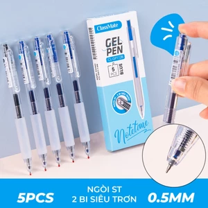 Hộp 5 Bút Gel Bấm Ngòi 0.5mm Cao Cấp CLASSMATE Notetime, Bút Bi Gel Mực Xanh Đen Viết Trơn Tru Dùng Để Ghi Chép CL-GP112