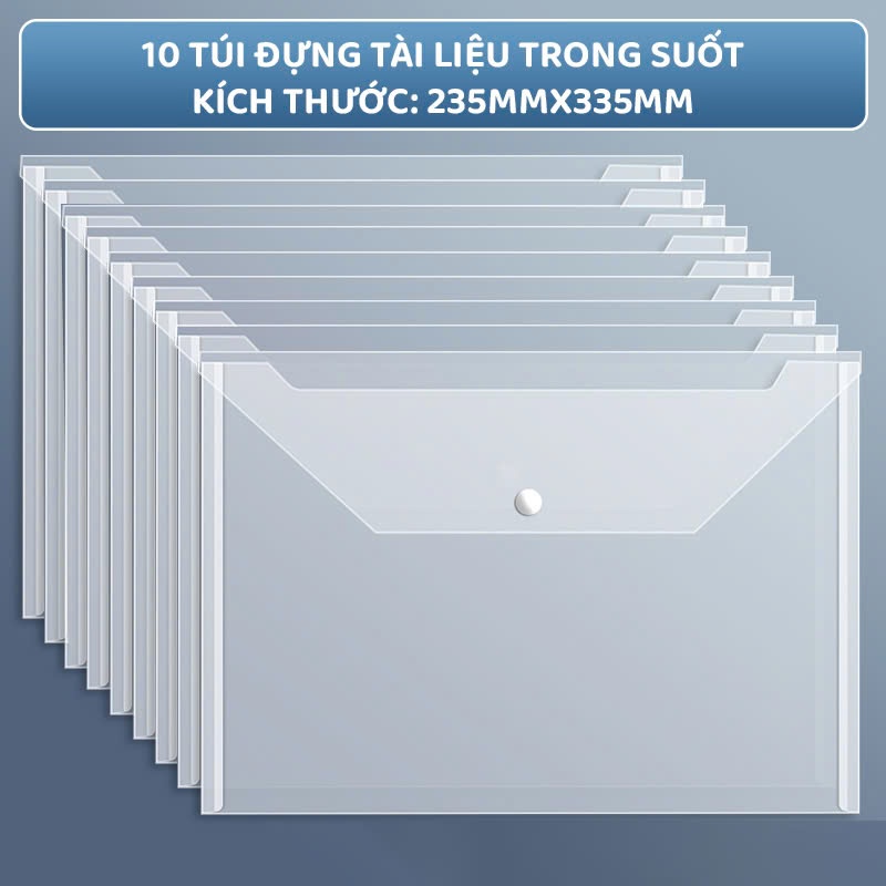 Set 10 Túi Đựng Tài Liệu Trong Suốt A4 Có Khuy Bấm Clear Bag Tiện Lợi Đựng Giấy Tờ Tài Liệu