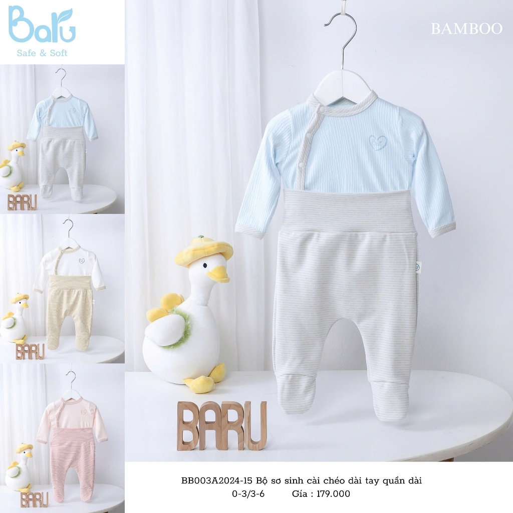 Bộ sơ sinh cài chéo dài tay quần dài