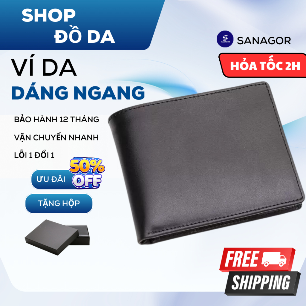 Ví Nam Da Thật Kiểu Ngang Thiết Kế Đơn Giản Tinh Tế Chính Hãng Sanagor | TRONBO