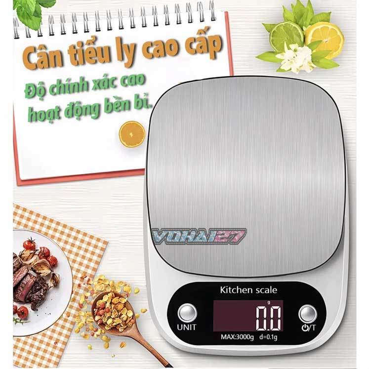 Cân điện tử mini, Cân tiểu ly nhà bếp, Cân làm bánh, chất liệu inox cao cấp, định lượng 1g - 10kg - Cân C305