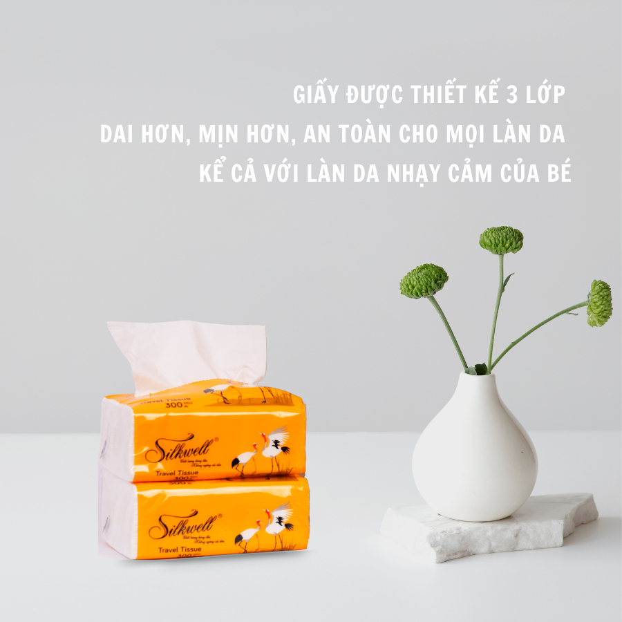 Thùng 30 gói Giấy ăn rút lụa Silkwell Sếu 100 tờ 3 lớp cao cấp, giấy rút mini nhỏ gọn dễ dàng bỏ túi