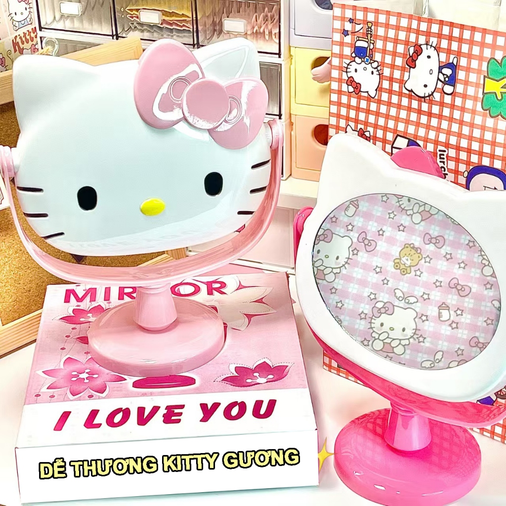 Gương Trang Điểm Để Bàn Hình Hello Kitty，gương để bàn thiết kế đẹp, gương trang điểm dễ thương