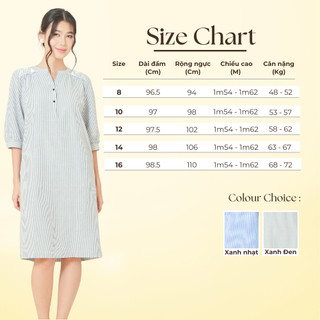 SWANLAKE | Váy Đầm Suông Tay Lỡ Cổ Trụ Cài Nút Vải Cotton Sọc Thêu Họa Tiết Vai Công Sở - D11882