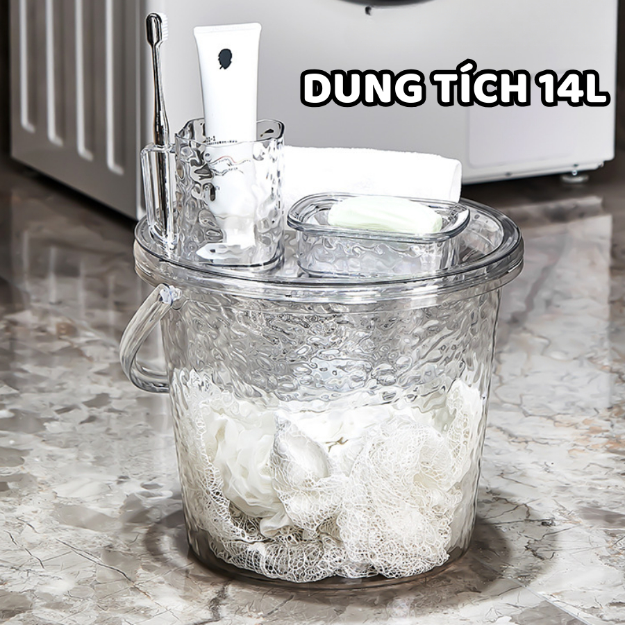 Xô Nhựa Có Quai Xách Kẻ Caro Dung Tích 14L, Chậu Nhựa Và Giỏ Xách Nhà Tắm