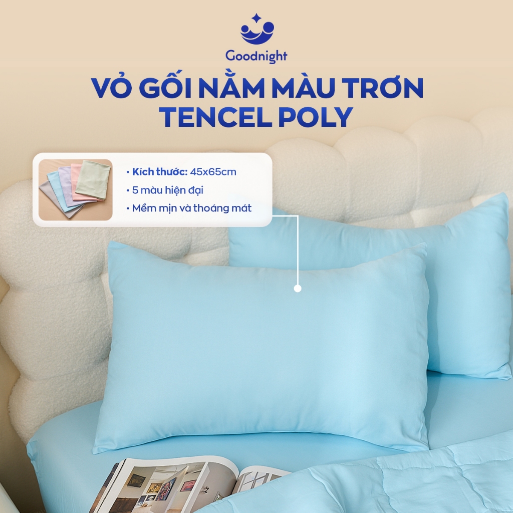 Ảnh Vỏ Gối Airsilk Tencel Lụa Cao Cấp 45x65cm, 5 màu pastel - Goodnight Bedding (1 chiếc) 1