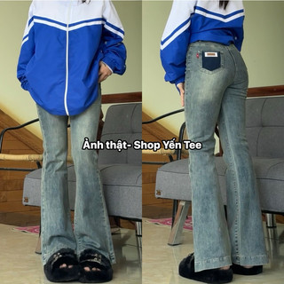 Quần loe màu rêu bụi bặm cá tính , thiết kế tui kiểu tag da Yến Tee #0391