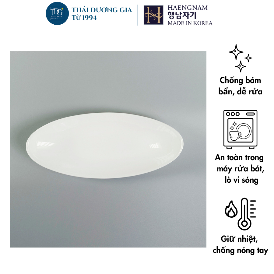 Đĩa dáng thuyền sâu lòng 32,5cm trắng sứ tro xương Hàn Quốc Haengnam MB-1152