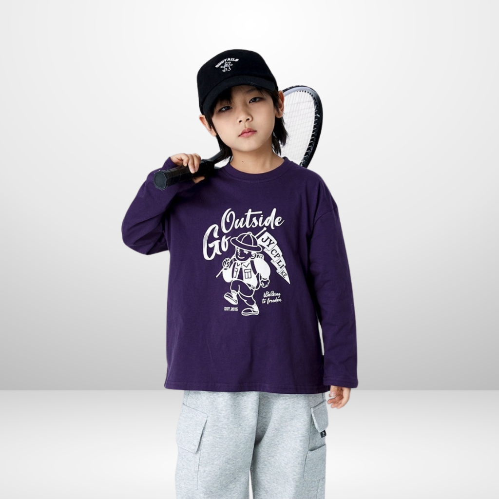 Áo Thun Dài Tay Xuân Thu Cho Bé Trai, Bé Gái In Hình Năng Động, Cổ Tròn | JJ Kids Fashion