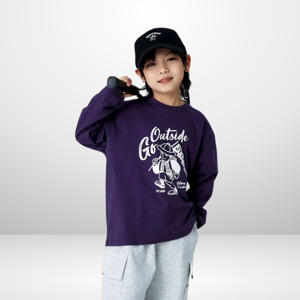 Áo Thun Dài Tay Xuân Thu Cho Bé Trai, Bé Gái In Hình Năng Động, Cổ Tròn | JJ Kids Fashion