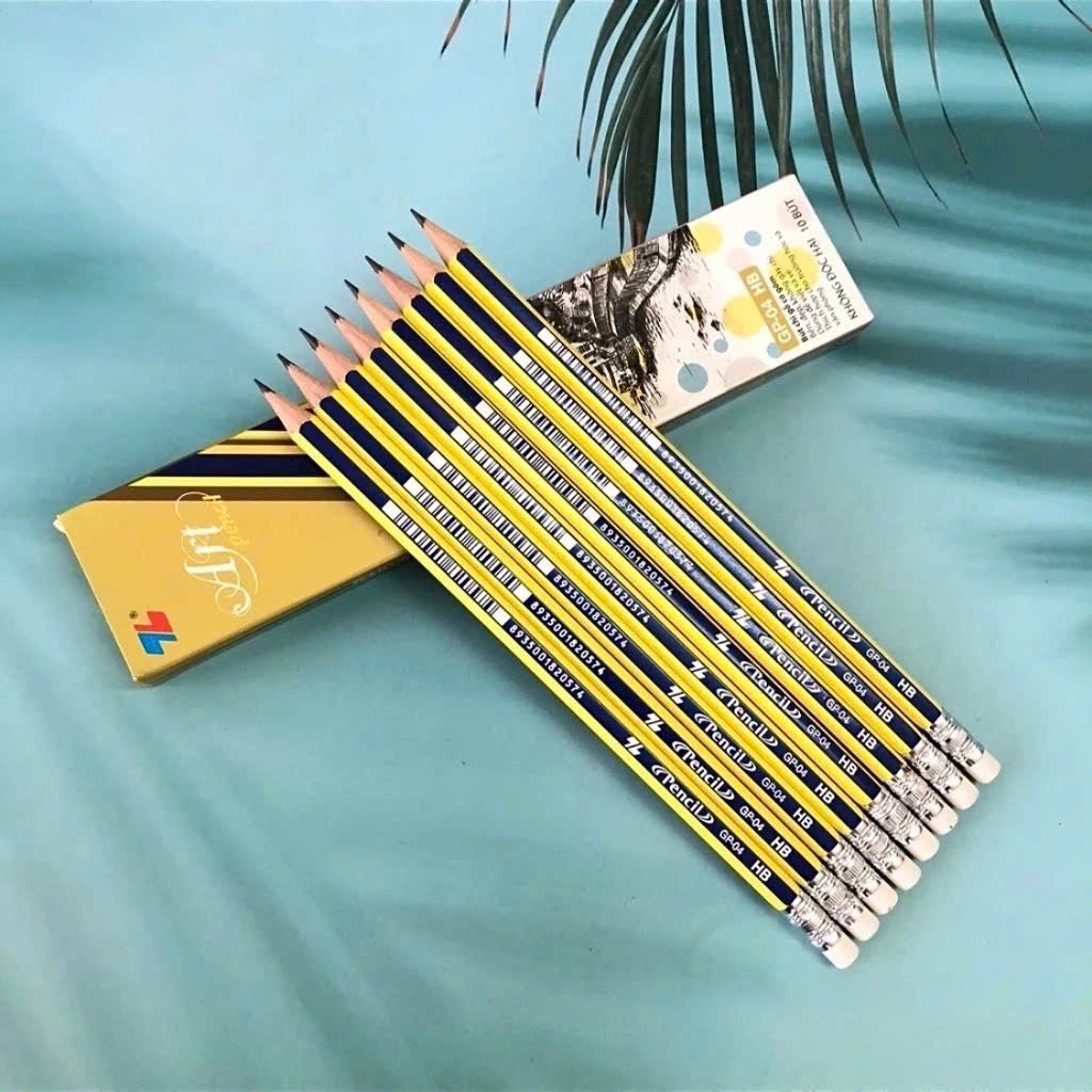 Hộp 10 cây bút chì TL GP-04/GP-01 bút chì kèm tẩy ít gãy nét đậm dùng luyện viết chữ cho học sinh, văn phòng