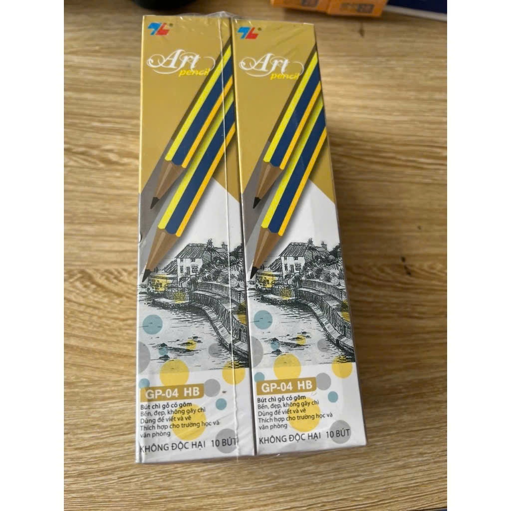Hộp 10 cây bút chì TL GP-04/GP-01 bút chì kèm tẩy ít gãy nét đậm dùng luyện viết chữ cho học sinh, văn phòng