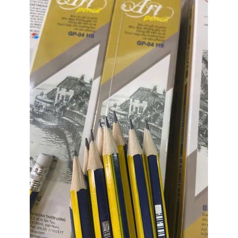 Hộp 10 cây bút chì TL GP-04/GP-01 bút chì kèm tẩy ít gãy nét đậm dùng luyện viết chữ cho học sinh, văn phòng