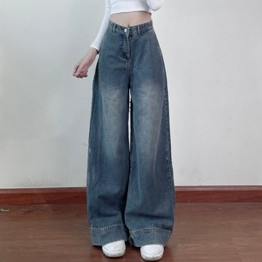 247Store - Quần Jeans nữ dáng suông ống rộng màu xanh Jeangauto668