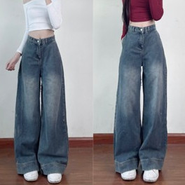 247Store - Quần Jeans nữ dáng suông ống rộng màu xanh Jeangauto668