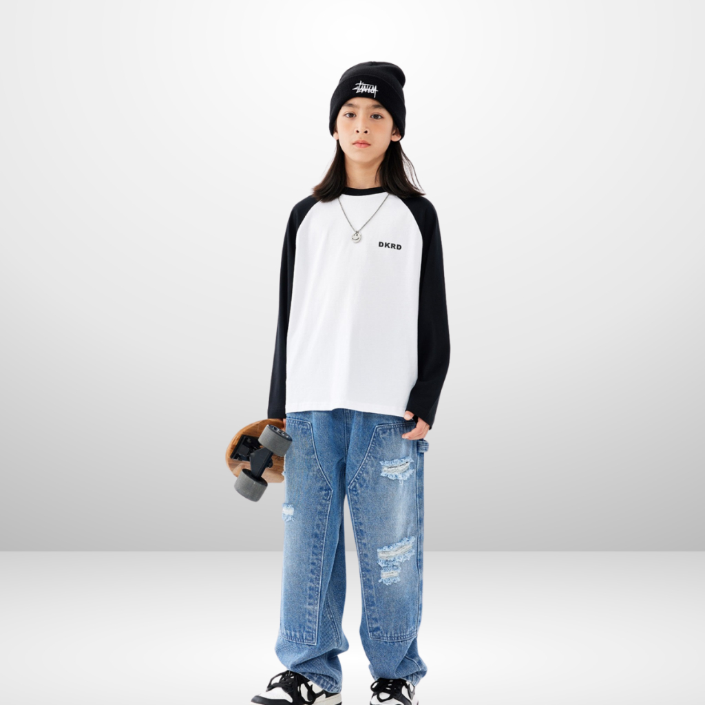 Áo Thun Dài Tay Xuân Thu Cho Bé Trai, Bé Gái In Hình Năng Động, Cổ Tròn | JJ Kids Fashion