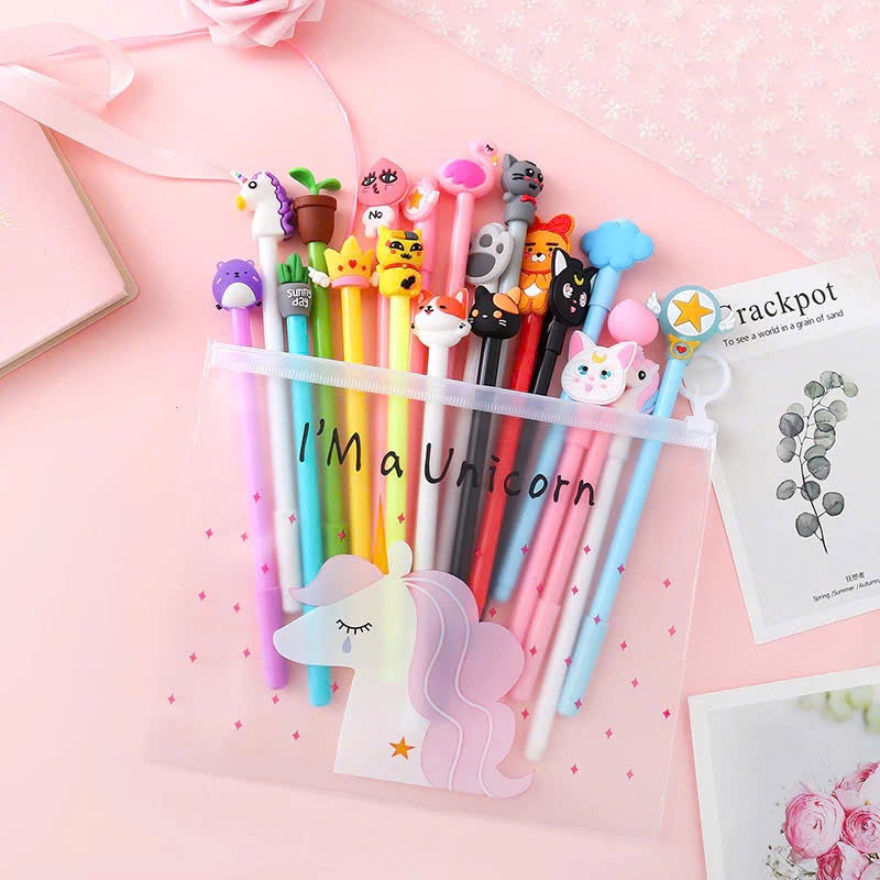 Combo 20 cây bút gel nước dễ thương nhiều màu nhiều hình Unicorn ngòi 0.5mm