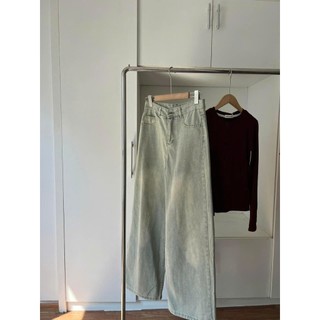 247Store - Quần Jean Dáng Suông Nữ Màu Xanh Bạc Ánh Rêu Ống Rộng  Quan7599