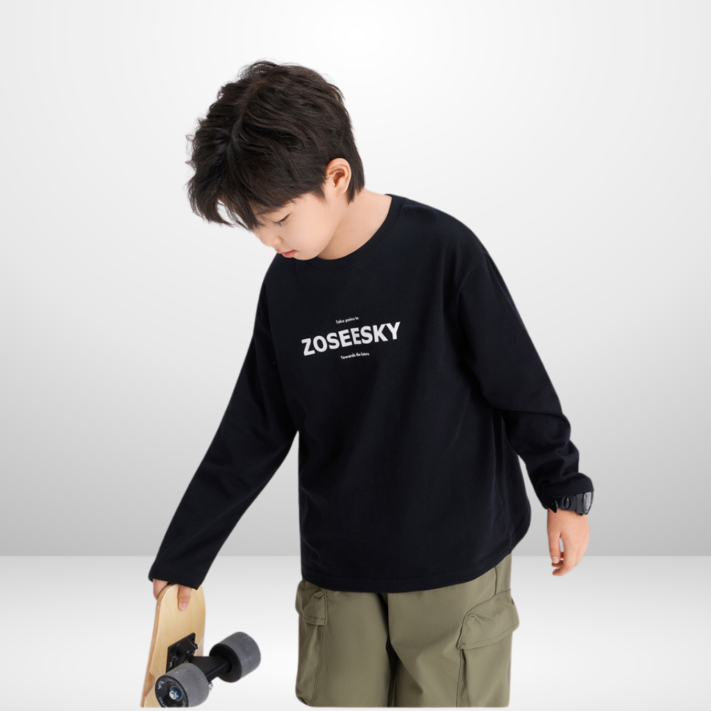 Áo Thun Dài Tay Xuân Thu Cho Bé Trai, Bé Gái In Hình Năng Động, Cổ Tròn | JJ Kids Fashion