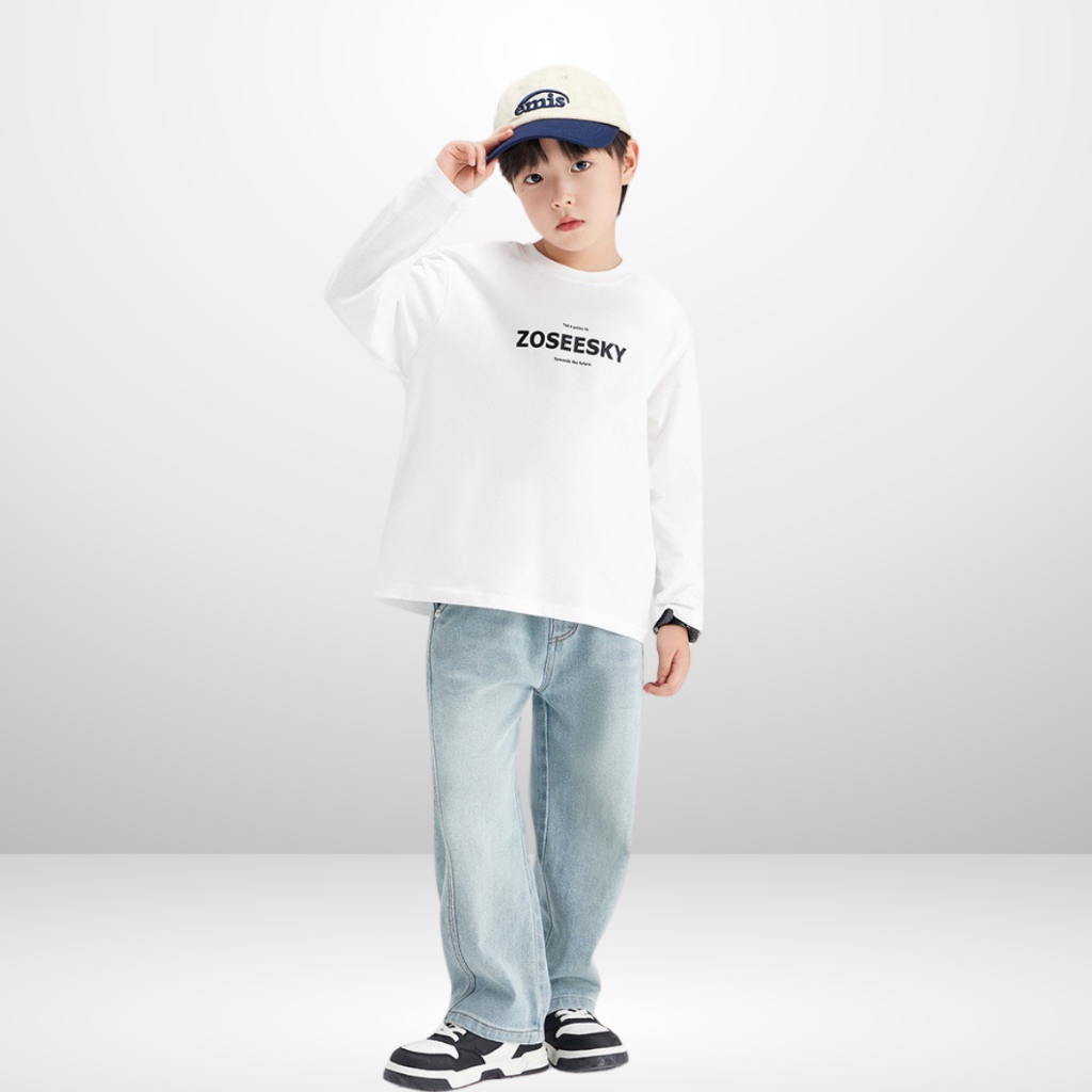 Áo Thun Dài Tay Xuân Thu Cho Bé Trai, Bé Gái In Hình Năng Động, Cổ Tròn | JJ Kids Fashion