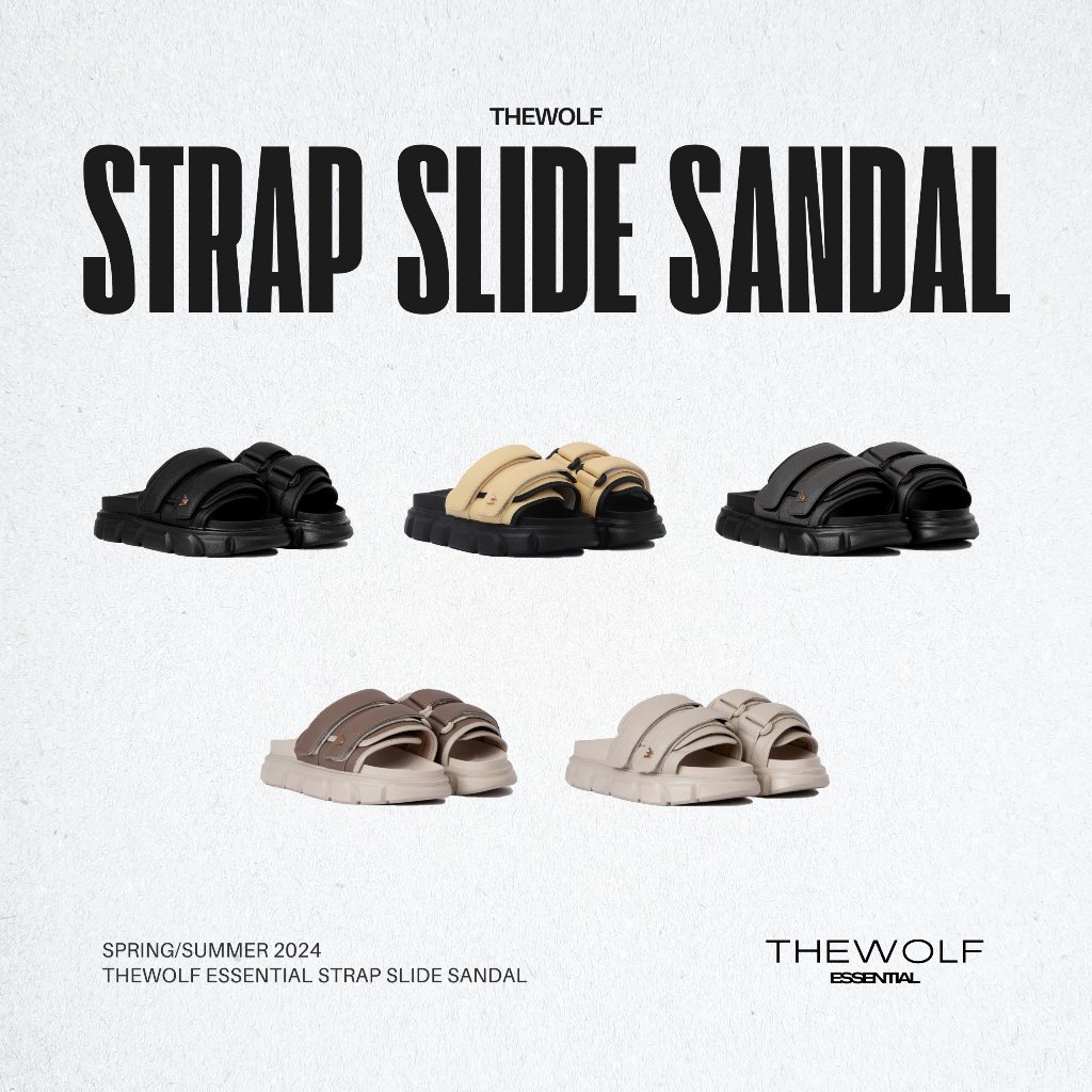 Ảnh Dép Sandal Nam Nữ Tăng Chiều Cao THEWOLF ESSENTIAL STRAP SLIDE SANDAL - Đen Xám Nâu Beige Kem Sữa 1
