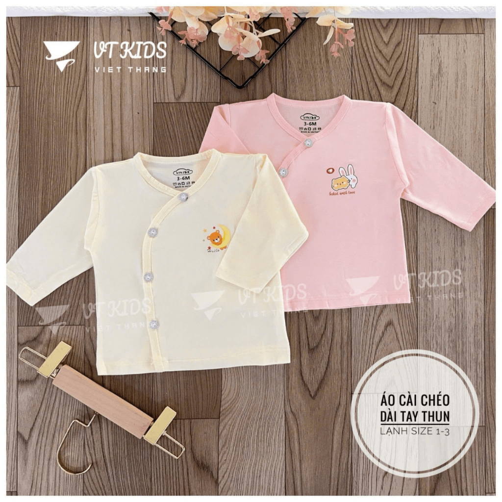 Combo 5 Áo dài tay sơ sinh màu vạt chéo thun lạnh phối màu VT in hoạ tiết cho bé 0 - 9 tháng [AL08] Đậu Đậu Store