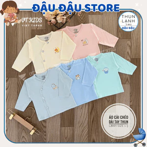 Combo 5 Áo dài tay sơ sinh màu vạt chéo thun lạnh phối màu VT in hoạ tiết cho bé 0 - 9 tháng [AL08] Đậu Đậu Store