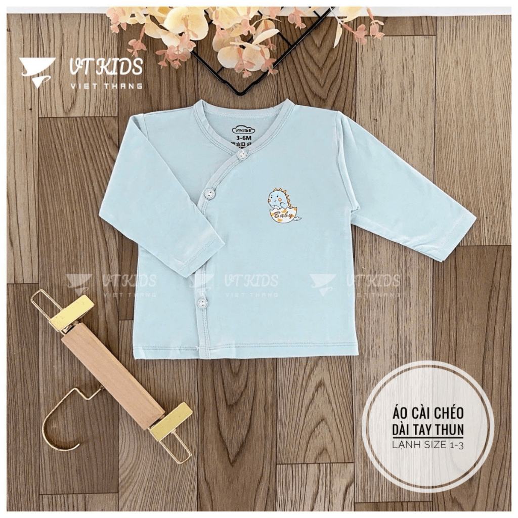 Combo 5 Áo dài tay sơ sinh màu vạt chéo thun lạnh phối màu VT in hoạ tiết cho bé 0 - 9 tháng [AL08] Đậu Đậu Store
