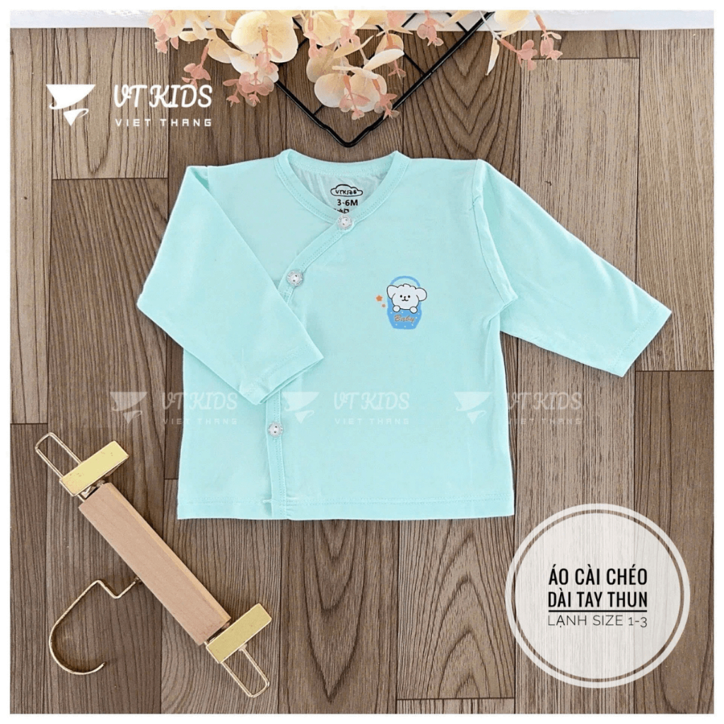 Combo 5 Áo dài tay sơ sinh màu vạt chéo thun lạnh phối màu VT in hoạ tiết cho bé 0 - 9 tháng [AL08] Đậu Đậu Store