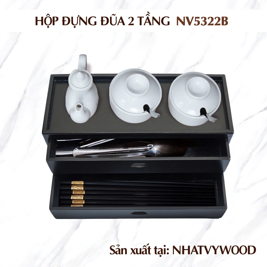 Hộp Đựng Đũa Muỗng 2 tầng Cao Cấp Bằng Gỗ Sồi Kiểu Nhật Siếu Bền Dùng Cho Nhà Hàng Quán Ăn Gỗ Sỗi
