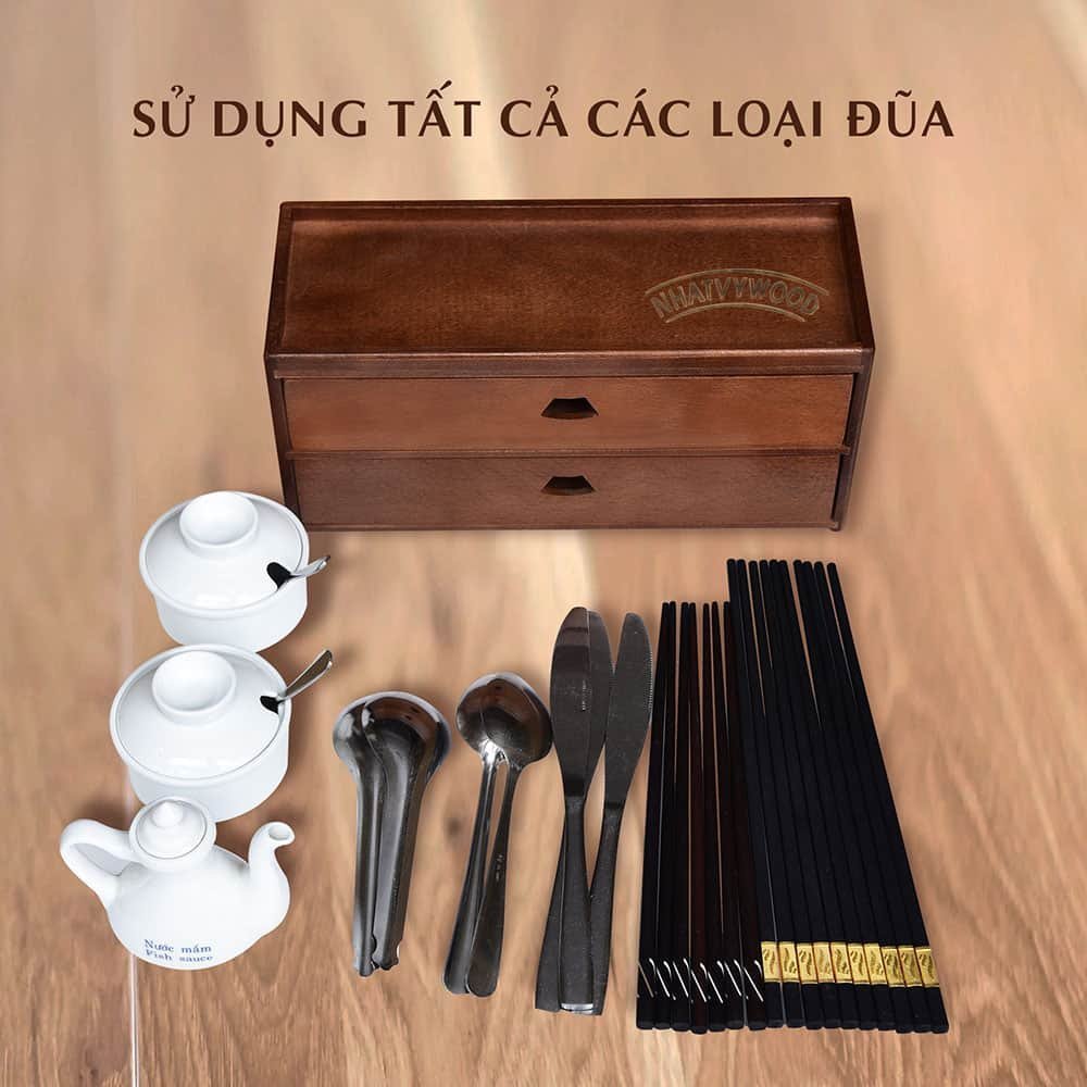 Hộp Đựng Đũa Muỗng 2 tầng Cao Cấp Bằng Gỗ Sồi Kiểu Nhật Siếu Bền Dùng Cho Nhà Hàng Quán Ăn Gỗ Sỗi