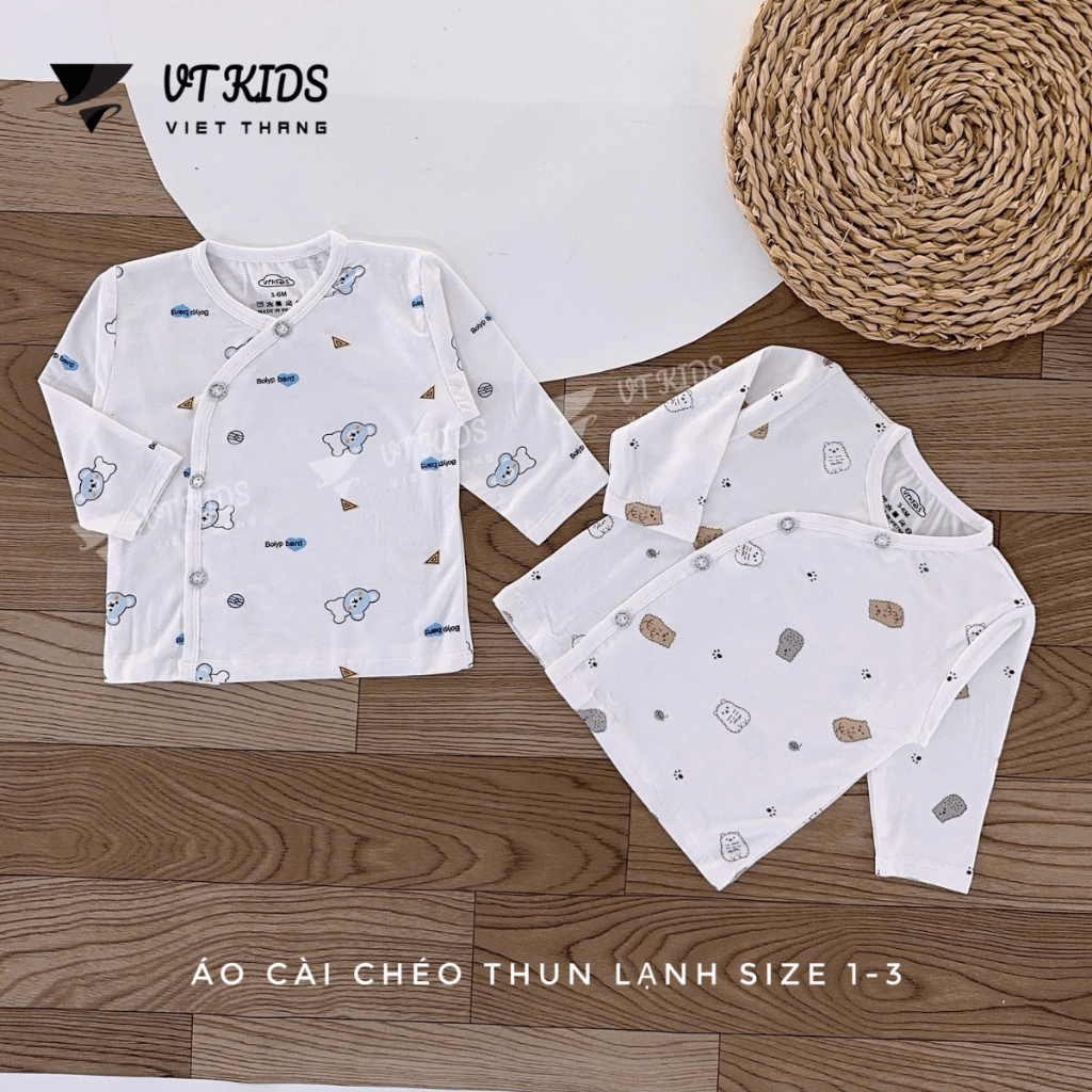 Combo 5 Áo dài tay sơ sinh vạt chéo thun lạnh phối màu VT in hoạ tiết cho bé 0 - 9 tháng [AL07] Đậu Đậu Store