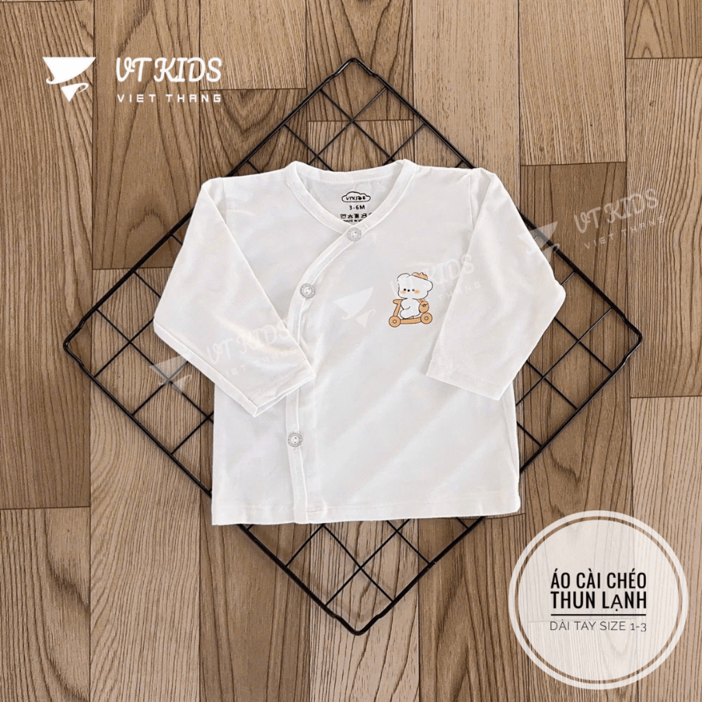 Set 5 Áo dài tay sơ sinh VT thun lạnh vạt chéo trắng mềm mịn thoáng mát cho bé sơ sinh 3-9kg [AL04] Đậu Đậu Store