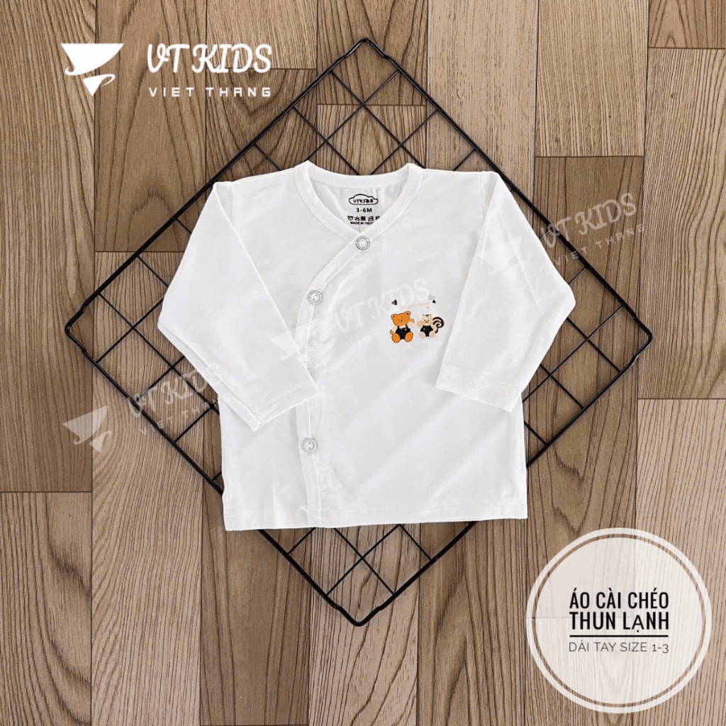 Set 5 Áo dài tay sơ sinh VT thun lạnh vạt chéo trắng mềm mịn thoáng mát cho bé sơ sinh 3-9kg [AL04] Đậu Đậu Store