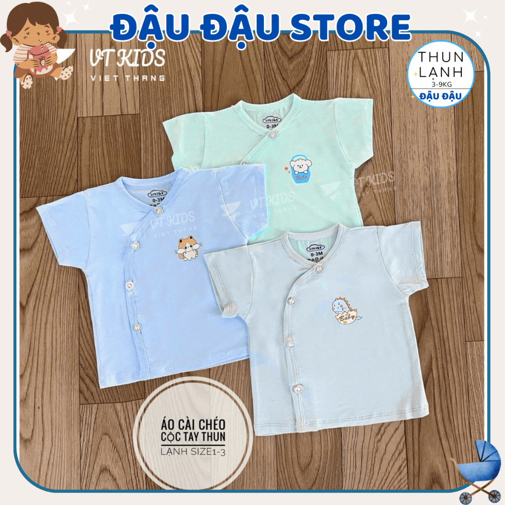 Set 5 Áo cộc tay sơ sinh chất thun lạnh vải màu VT in hoạ tiết cho bé sơ sinh 0 - 9 tháng [AL01] Đậu Đậu Store