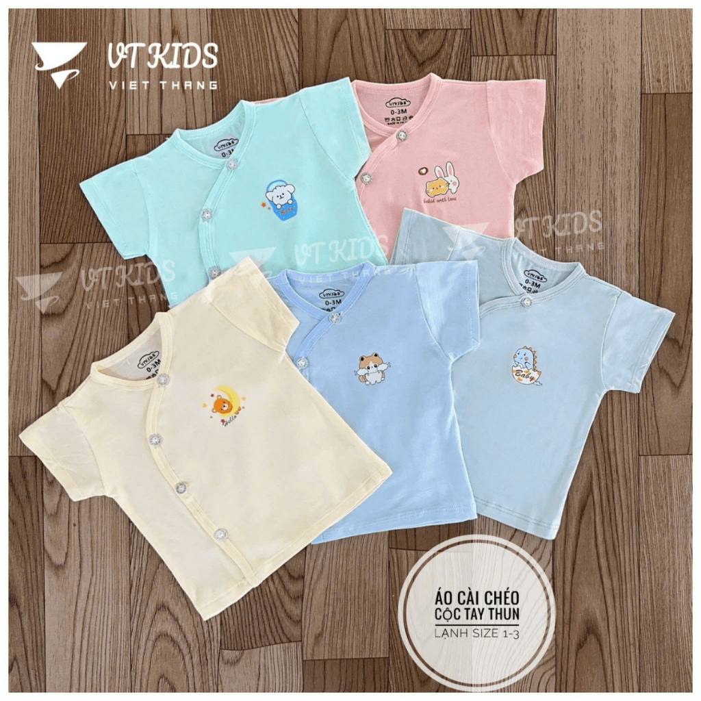 Set 5 Áo cộc tay sơ sinh chất thun lạnh vải màu VT in hoạ tiết cho bé sơ sinh 0 - 9 tháng [AL01] Đậu Đậu Store