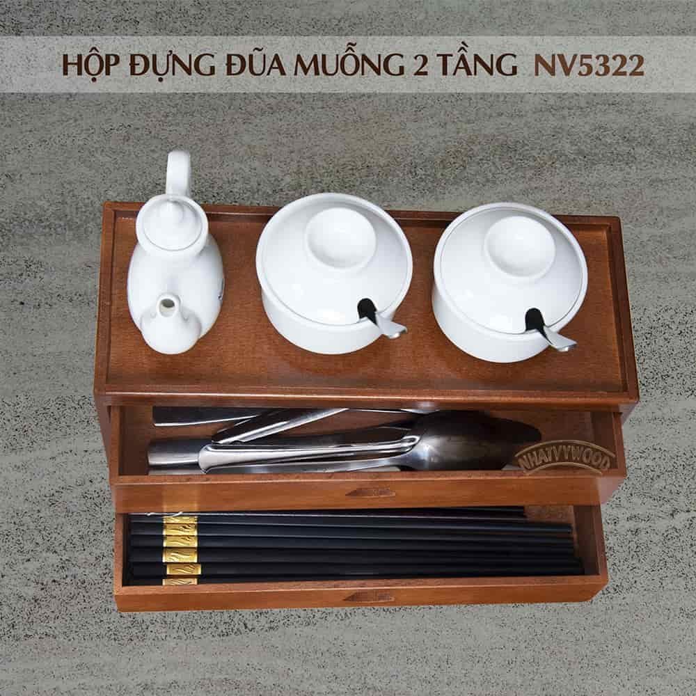 Hộp Đựng Đũa Muỗng Thìa, Hộp Gỗ Đựng Đũa Nhà Hàng Bằng Gỗ 2 Tầng